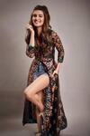 Buy_Gopi Vaid_Black Cotton Silk Printed Floral Band Collar Tunic For Women_at_Aza_Fashions