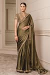 Buy_Tarun Tahiliani_Green Blouse Fabric - Silk Dupion Embroidered Border Saree With _at_Aza_Fashions