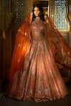 Buy_Seema Gujral_Orange Raw Silk Embroidered Gota Patti Work Bridal Lehenga Set _at_Aza_Fashions