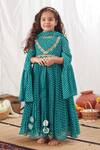 Buy Vivedkids Blue Chiffon Applique, Sequins Leheriya Stripe Pattern Anarkali With Dupatta at Aza Fashions Buy_Vivedkids_Blue Chiffon Applique, Sequins Leheriya Stripe Pattern Anarkali With Dupatta_at_Aza_Fashions