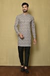 Buy_Samyukta Singhania_Grey Viscose Chikankari Printed And Embroidered Botanical & Short Kurta _at_Aza_Fashions