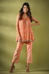 Buy_Pallavi Jaipur_Peach Pant Lining Mulmul, Pant Chanderi, Tunic Lining Pleated And Set _at_Aza_Fashions