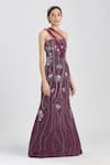 Buy_Megha Bansal_Wine Crepe Sequin, Thread, Cut Dana Work Jamuni Gul Kaari Embroidered Gown _at_Aza_Fashions