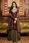 Buy_MATSYA_Wine Chanderi Silk Embroidery Nawabi Short Anarkali Sharara Set  _at_Aza_Fashions