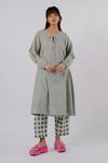 Buy_Tussah By Siddhi Shah_Black Cotton Checkered Round Flared Pattern Kurta With Pant  _at_Aza_Fashions