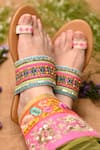 Buy_Coral Haze_Multi Color Thread Riley Hand Embroidered Kolhapuri Sandals _at_Aza_Fashions