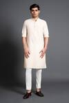 Buy_Raghavendra Rathore Jodhpur_Cream Silk Embroidered Thread Pintuck Kurta _at_Aza_Fashions