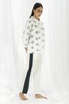 Buy_Khat_White Cotton Collared Circular Print Shirt And Pant Set _at_Aza_Fashions