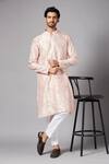 Buy_Hilo Design_Peach Cotton, Lycra Zari, Embroidery Ilaria Kurta Set _at_Aza_Fashions