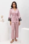 Buy_Dawn And Dusk_Pink Satin Camisole V Neck Robe And Pant Set  _at_Aza_Fashions