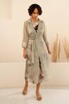 Buy_Arcvsh By Pallavi Singh_Grey Organza, Linen Fringe Collared Sheer Jacket With Floral Print Jumpsuit _at_Aza_Fashions