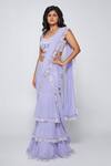 Buy_Asaga_Purple Silk, Georgette, Linen Embroidery Sweetheart Neck Isa Pre-draped Saree _at_Aza_Fashions