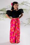 Buy_Lil Angels_Black Satin, Cotton Layered Top And Candy Print Pant Set _at_Aza_Fashions