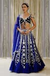 Buy_Archana Kochhar_Blue Blouse Velvet Embroidered Mirror And Gota Work Plunge V Sheesh Lehenga Set _at_Aza_Fashions