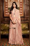 Buy_MATSYA_Pink Georgette Tissue Embroidery Patra Mirrors Round Paaro Kurta Sharara Set _at_Aza_Fashions