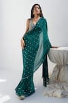 Buy_Nadima Saqib_Green Georgette Embroidery Mirror Saree _at_Aza_Fashions