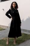 Buy_Kavya Singh Kundu_Black Cotton Collared Downing Coat Dress _at_Aza_Fashions