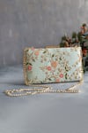 Buy_Amyra_Green Embroidery, Zari, Sequins Floral Creeper Thread Box Clutch_at_Aza_Fashions