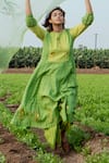 Buy_Label Earthen_Green Mangalgiri And Pattern Anarkali Pant Set  _at_Aza_Fashions