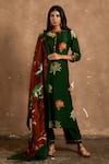 Buy_Label Kinjal Modi_Green Silk Voile Embroidery Thread Work Round Placket Kurta Set _at_Aza_Fashions