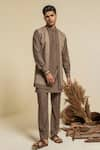 Buy_Abkasa_Brown Terry Rayon Embroidered Bead Painite Bundi And Kurta Set  _at_Aza_Fashions