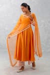 Devnaagri Orange Organza, Satin, , Chanderi Embroidery Anarkali Palazzo Set at Aza Fashions Devnaagri_Orange Organza, Satin, , Chanderi Embroidery Anarkali Palazzo Set _at_Aza_Fashions