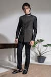 Buy_Abkasa_Black Terrycloth Embroidery Galle Geometric Bandhgala And Trouser Set _at_Aza_Fashions