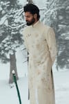 Buy_Sahil Kochhar_Beige Silk Embroidery, Applique Masha 3d Sherwani Set _at_Aza_Fashions