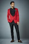 Buy_Gargee Designers_Red Jacket Embossed And Pant  Valiant Tuxedo Set _at_Aza_Fashions