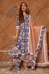 Buy_Pomcha Jaipur_Blue Dupatta Organza, Kurta And Pant , Lining Sarika Print Set _at_Aza_Fashions