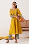 Buy_Shipraa Grover_Yellow Chanderi Tissue Embroidered Sequin Arya Floral Bodice Kurta And Pant Set _at_Aza_Fashions