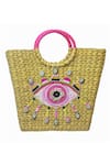 Buy_Gin & Tonic_Beige Sequin Embellished Evil Eye Woven Beach Bag _at_Aza_Fashions