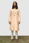 Buy_Kaka Calcutta_Ivory Silk, Cotton Mirrors Embroidered Kurta Set _at_Aza_Fashions