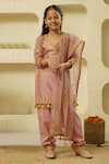 Buy_Rar studio - Kids_Pink Chanderi Handloom 50% Silk X Cut Dana Embellished Kurta Pant Set  _at_Aza_Fashions