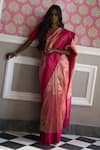 Buy_Kasturi Kundal_Fuchsia Pure Tissue Jhilmil Rani Woven Motifs Saree  _at_Aza_Fashions