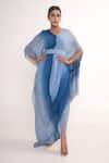 Buy_Merge Design_Blue Georgette, Crepe V-neck Shaded Draped Kaftan With Belt _at_Aza_Fashions