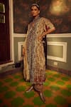 Buy_Etasha by Asha Jain_Purple Metallic Tissue Lining Artificial Crepe Tri-coloured Kaftan And Pant Set _at_Aza_Fashions