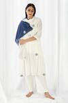 Buy_Khat_White Cotton Embroidery V-neck Handwoven Polka Pattern Straight Tunic Pant Set _at_Aza_Fashions