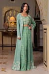 Buy_Suruchi Parakh_Green Georgette Printed And Hand Embellished Floral Jacket Open Pant Set _at_Aza_Fashions