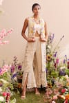 Buy_Chandrima_Ivory Chanderi Embroidery Scoop Neck Floral Applique Work Bustier _at_Aza_Fashions