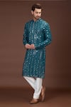 Buy_Kasbah_Blue Georgette Embroidered Mirror Work Kurta Set _at_Aza_Fashions