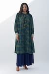 Buy_Nadima Saqib_Blue Georgette Print Paisley Stand Collar Kurta _at_Aza_Fashions