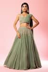 Buy_Quench A Thirst_Green Georgette Embroidery Cutdana Lehenga And Draped Blouse Set _at_Aza_Fashions