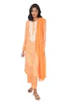 Buy_Monisha Jaising_Orange Cotton Silk Block Printed Floral Pattern Round Kurta Pant Set  _at_Aza_Fashions