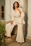 Buy_Twenty Nine_Ivory Georgette Embroidery Collared Oversized Jacket With Belt _at_Aza_Fashions