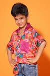 Buy_LittleCheer_Multi Color Viscose Satin Printed Floral Roll-up Sleeve Shirt _at_Aza_Fashions