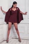 Buy_Couché By Anandini_Maroon Crepe Sweetheart Neck Plain Mini Dress  _at_Aza_Fashions