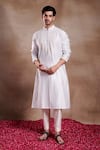 Buy_SHASHA GABA_Blue Chanderi Embroidered Varah Pintucked Yoke Kurta _at_Aza_Fashions