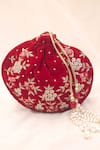 Buy_Around Always_Red Embroidery, Beads Shireen Zardozi Potli _at_Aza_Fashions
