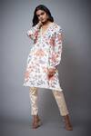 Buy_RI.Ritu Kumar_Ivory Viscose Chinon And Embroidery Floral Band Collar Chintz Kurti _at_Aza_Fashions